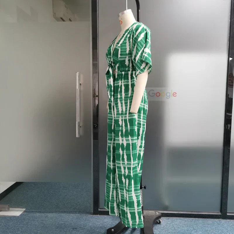 Dame Jumpsuit Dyp V-hals Flytende Silhuett Lett Stoff-5