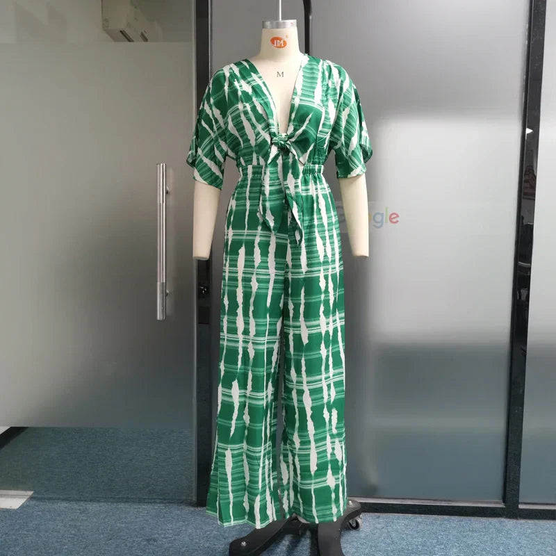 Dame Jumpsuit Dyp V-hals Flytende Silhuett Lett Stoff-4