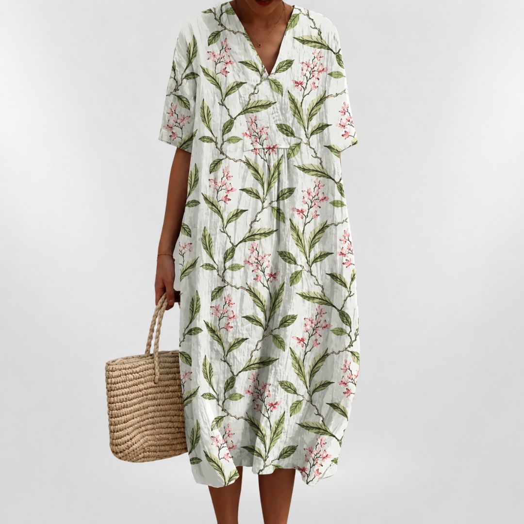 Løs sommerkjole med blomsterprint til dame 3