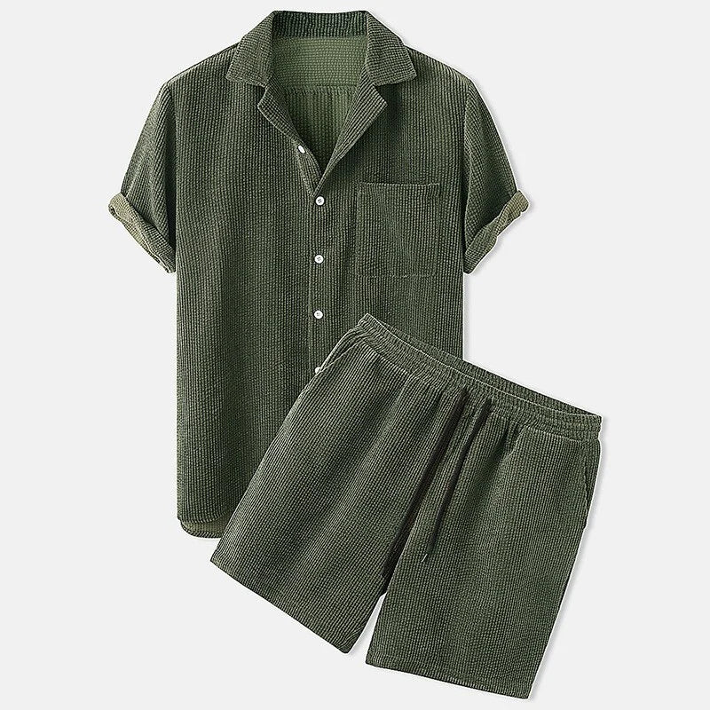 Variant image for Herre Kordbukser og Skjorte Sett Kord Komfortabel Sommer Outfit-13