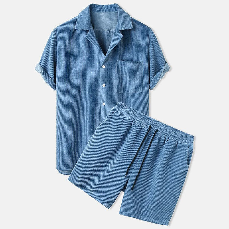 Variant image for Herre Kordbukser og Skjorte Sett Kord Komfortabel Sommer Outfit-6