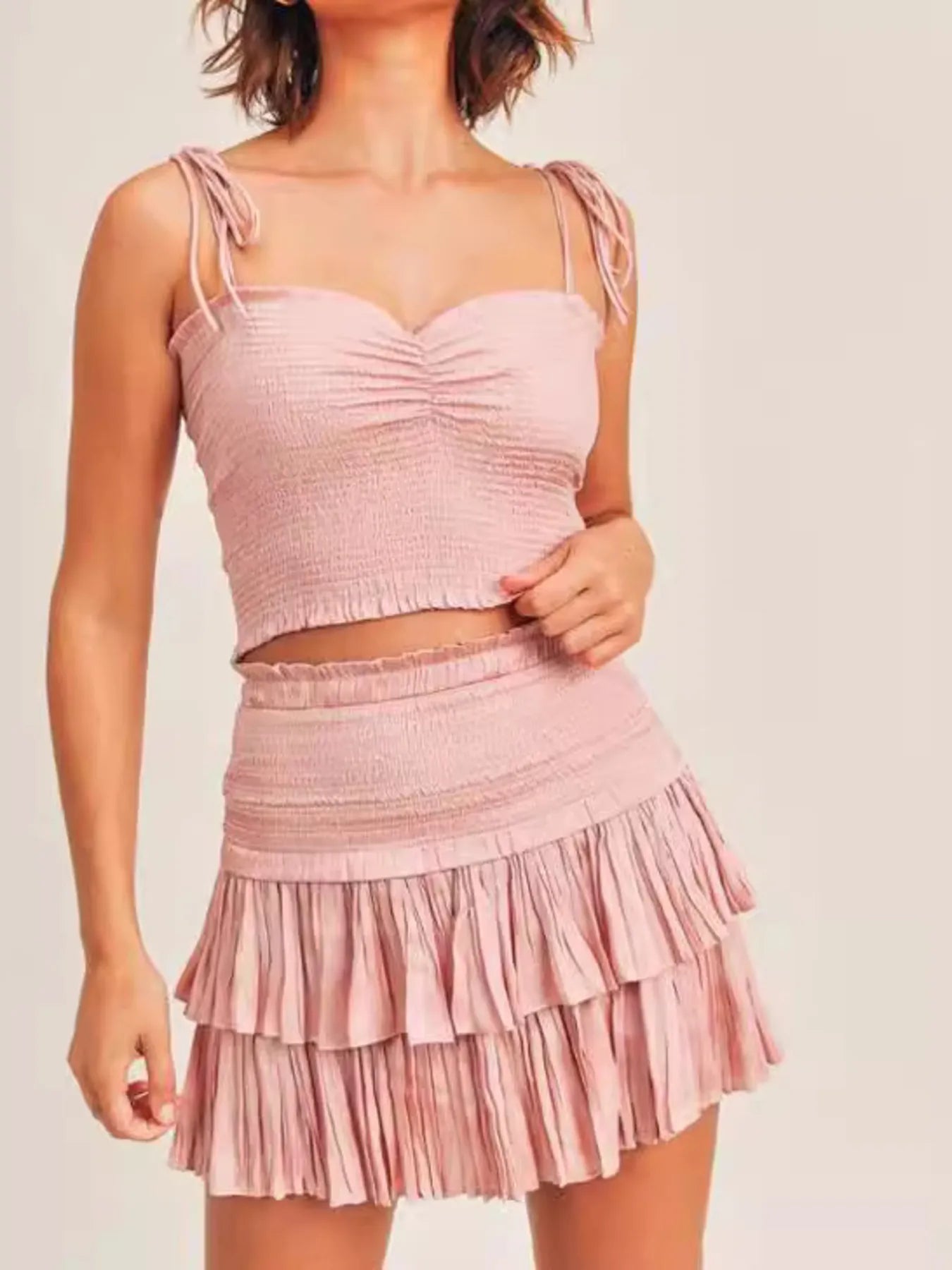 Matchende Sett Dame Cami og Skjørt med Hjerteformet Utringning Polyester Blend 3