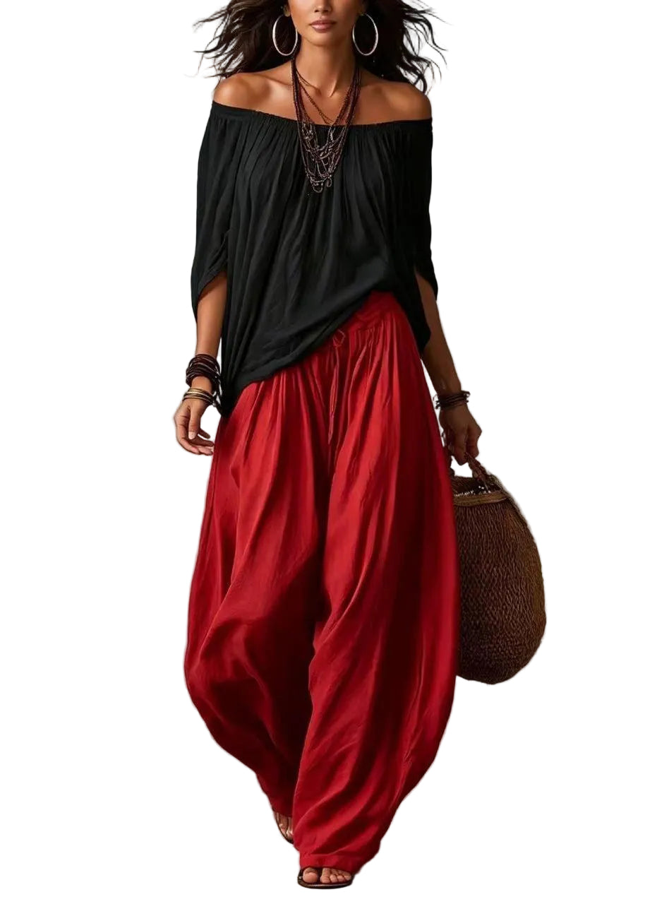 Matchende Sett Dame med Oversized Cold Shoulder og Batwing-Ermer 0