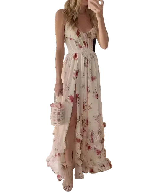 Maxi Kjole Dame Blomsterdesign med Høy Spalte 0