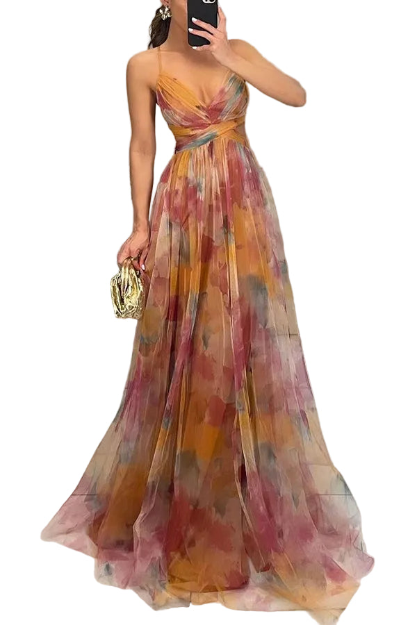 Maxi Kjole Dame Blomsterprint Med Justerbart Slips 0