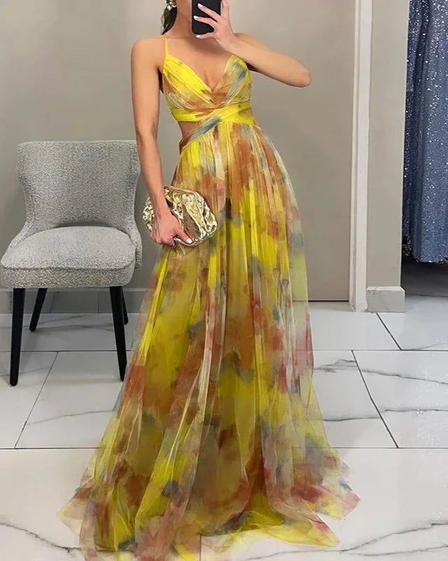 Maxi Kjole Dame Blomsterprint Med Justerbart Slips 10