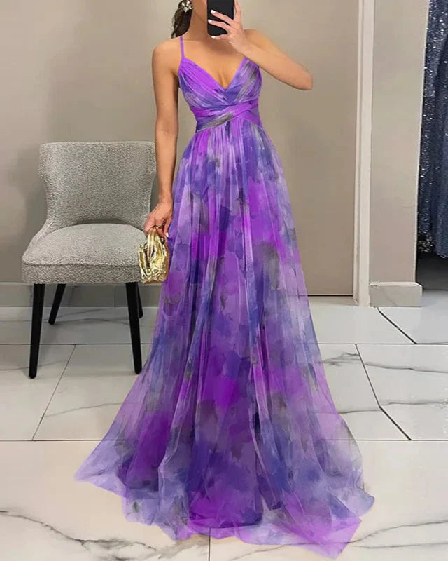 Maxi Kjole Dame Blomsterprint Med Justerbart Slips 12