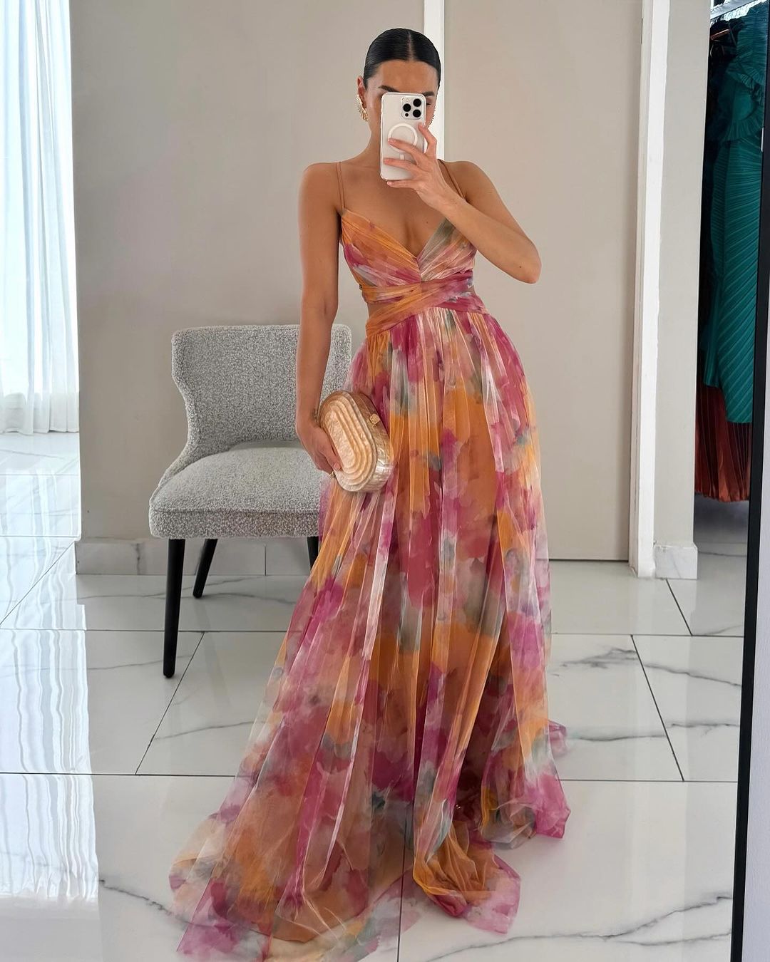 Maxi Kjole Dame Blomsterprint Med Justerbart Slips 1
