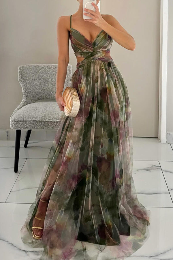 Maxi Kjole Dame Blomsterprint Med Justerbart Slips 6