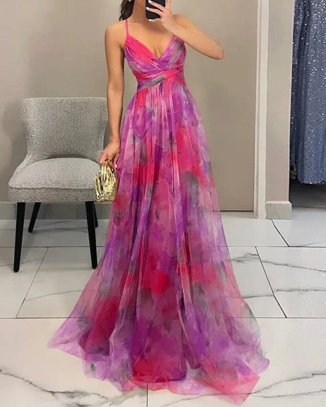 Maxi Kjole Dame Blomsterprint Med Justerbart Slips 9