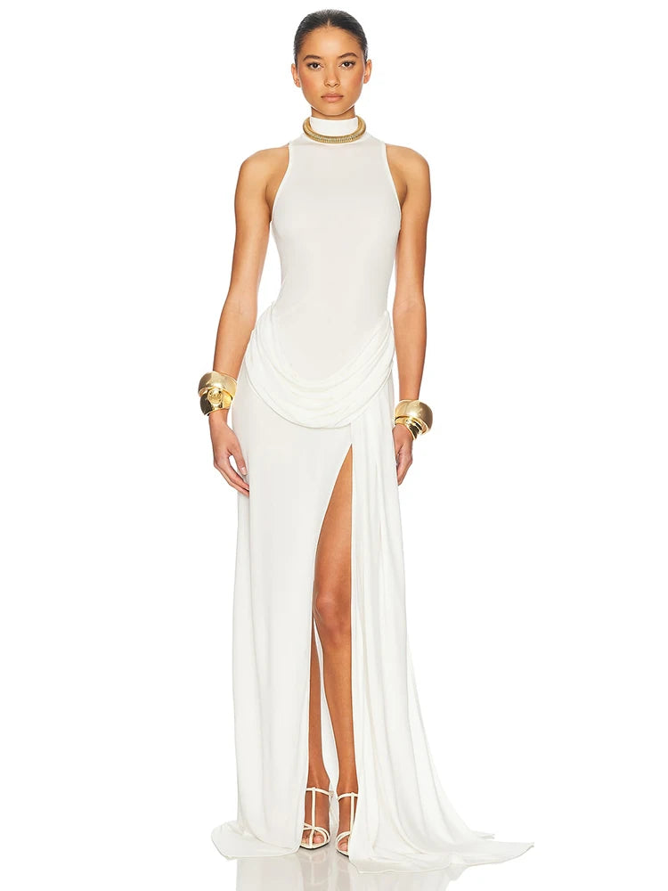 Maxi Kjole Dame Off-Shoulder Plissert Med Høy Midje 4