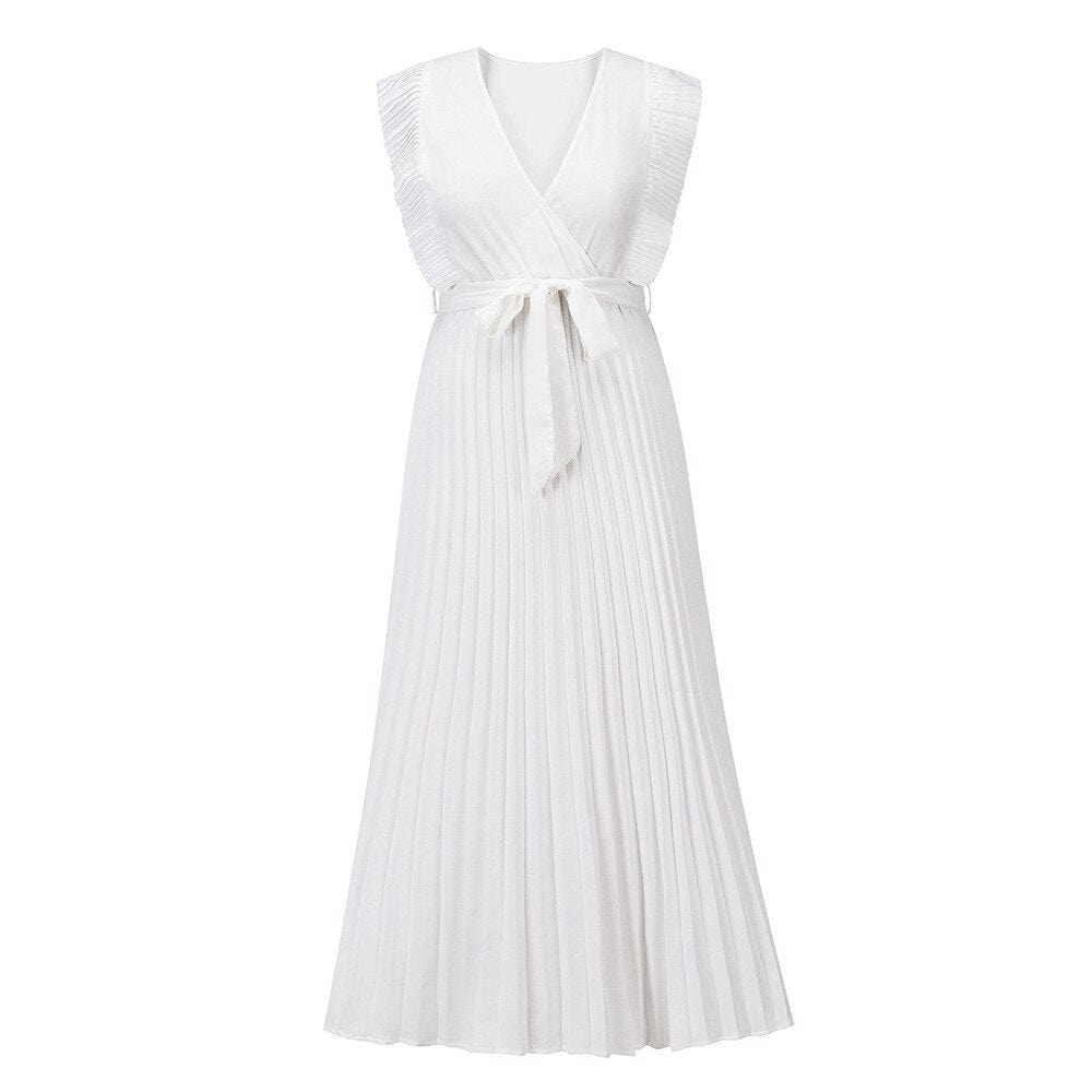 Maxi Kjole Dame med Volanger og Belted Midje 2