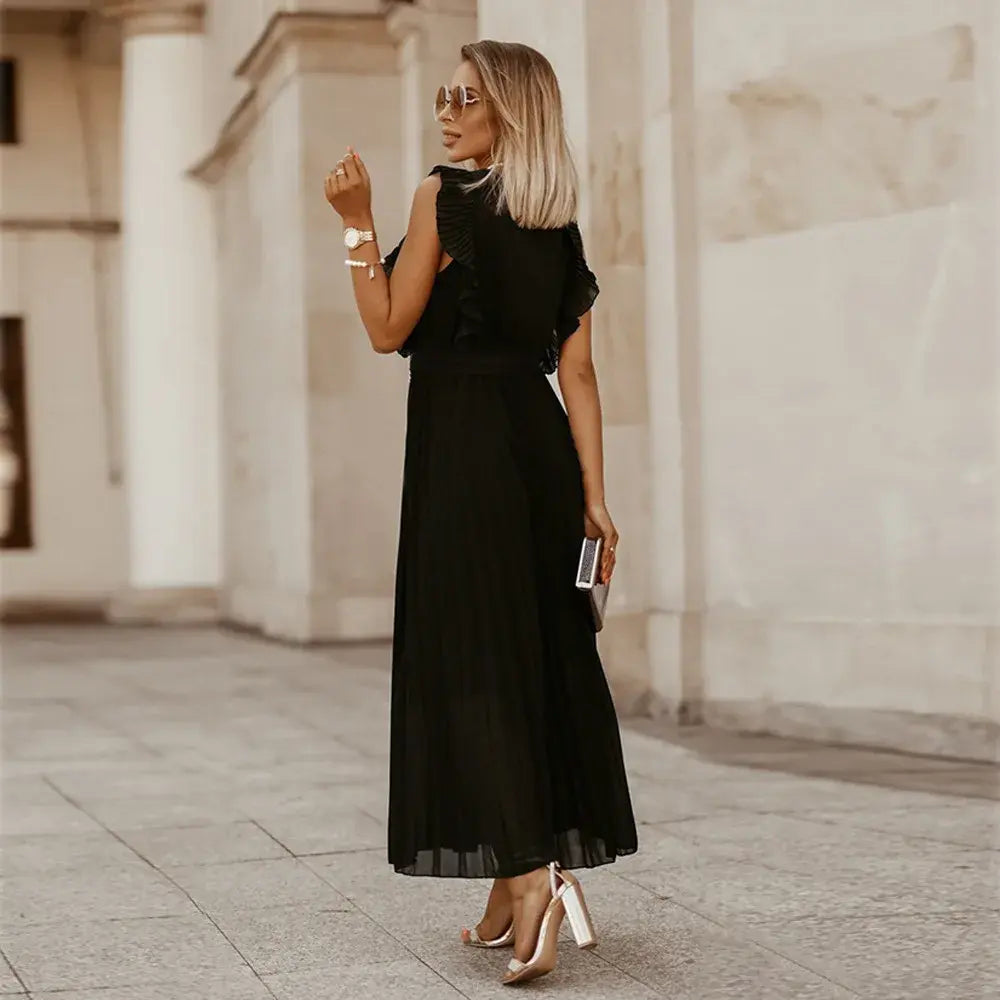 Maxi Kjole Dame med Volanger og Belted Midje 6
