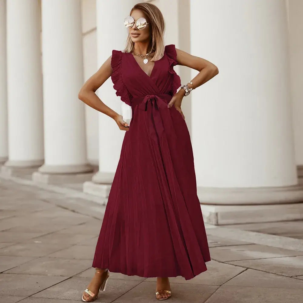 Maxi Kjole Dame med Volanger og Belted Midje 7