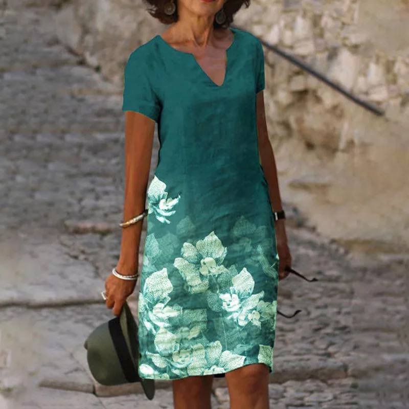 Maxikjole Dame Blomsterdesign Lett Materiale 1
