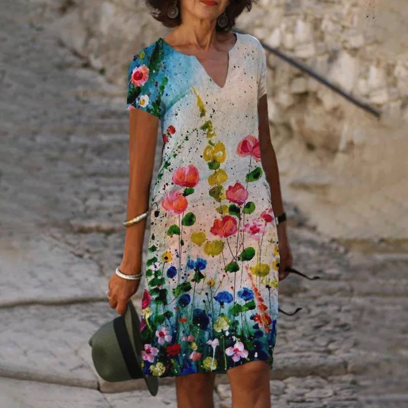 Maxikjole Dame Blomsterdesign Lett Materiale 3