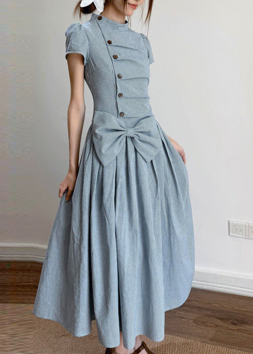 Maxikjole Dame Rutete Kortermet Uformell Stil 1