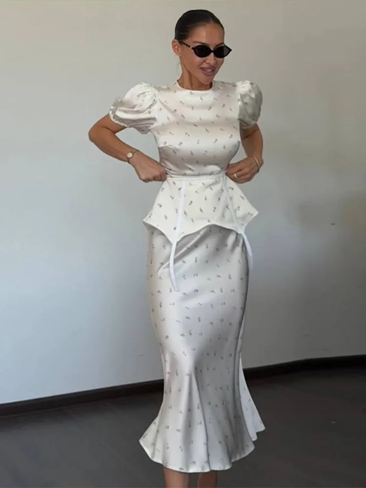 Maxikjole Dame med Blomstertrykk og Puffermet - Perfekt til Bryllup og Festlige Anledninger 5