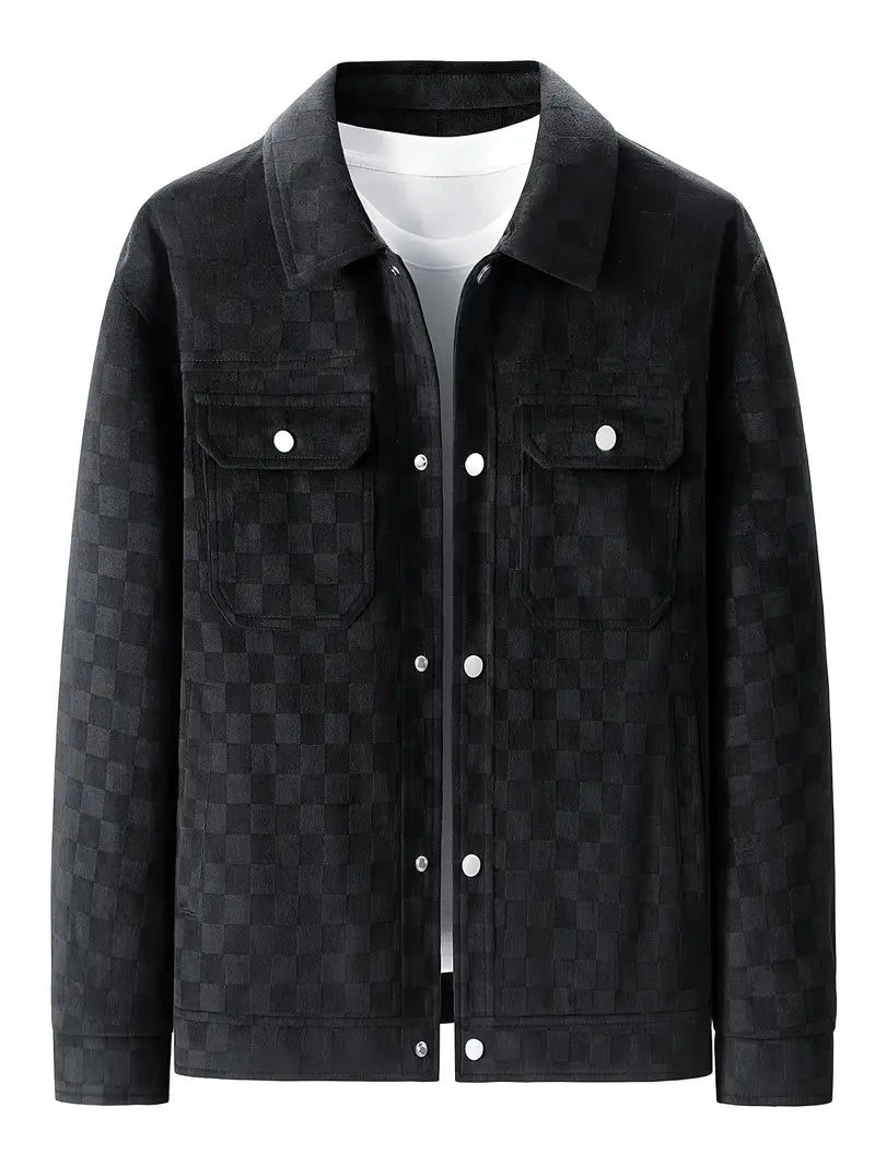 Men's Trucker Jacket with Classic Check Pattern 1