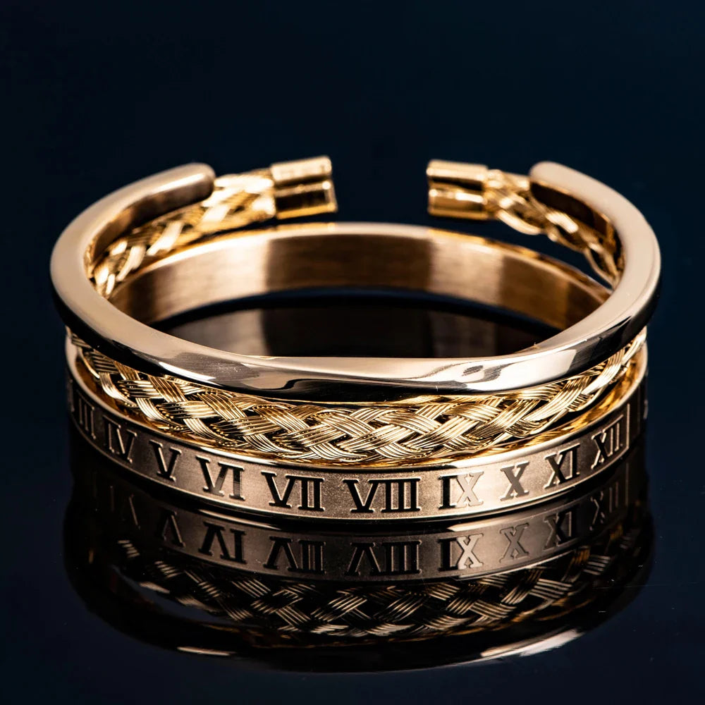 Menns Armbåndsett med Romertall og Flettet Design 0