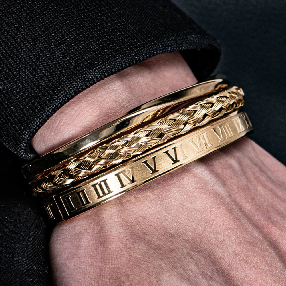 Menns Armbåndsett med Romertall og Flettet Design 1