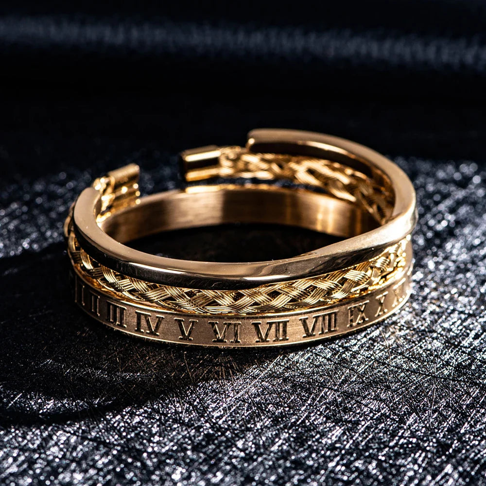 Menns Armbåndsett med Romertall og Flettet Design 2