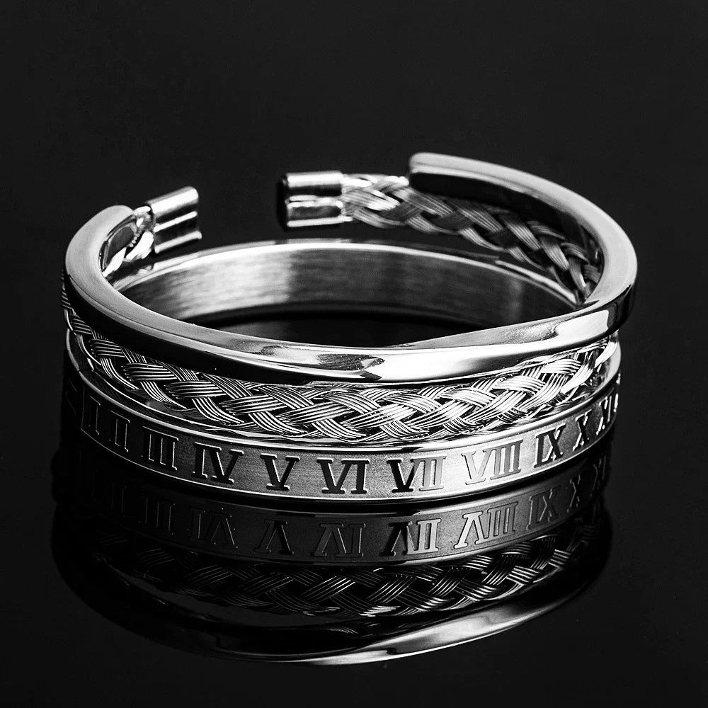 Menns Armbåndsett med Romertall og Flettet Design 4