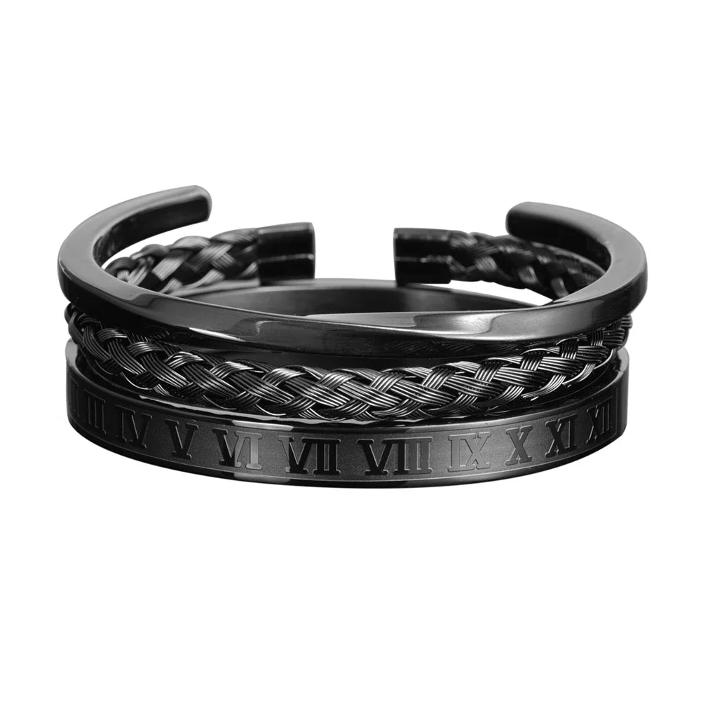 Menns Armbåndsett med Romertall og Flettet Design 5