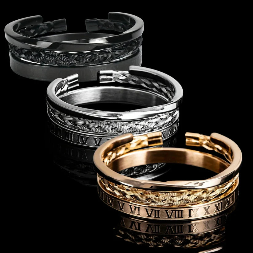 Menns Armbåndsett med Romertall og Flettet Design 6