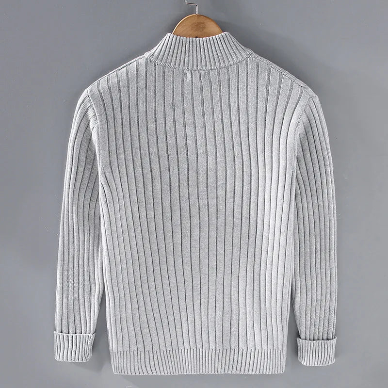 Menns Cardigan med Glidelås og Ribbestrikket Design 1