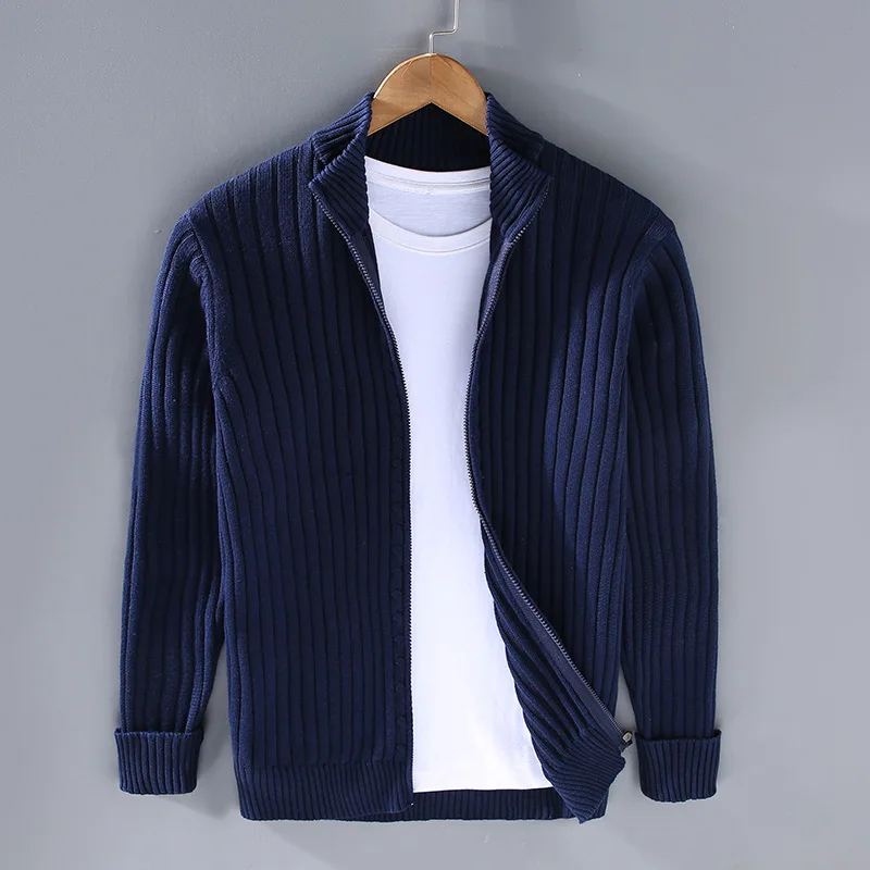 Menns Cardigan med Glidelås og Ribbestrikket Design 4