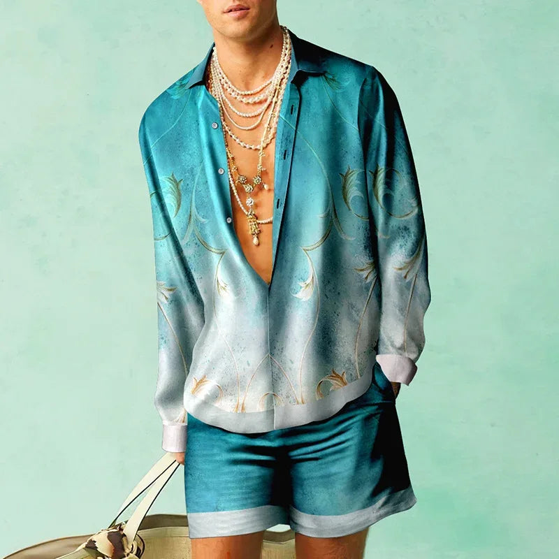 Menns Hawaii Sett Kortermet Skjorte og Shorts Sommer Uformell 2