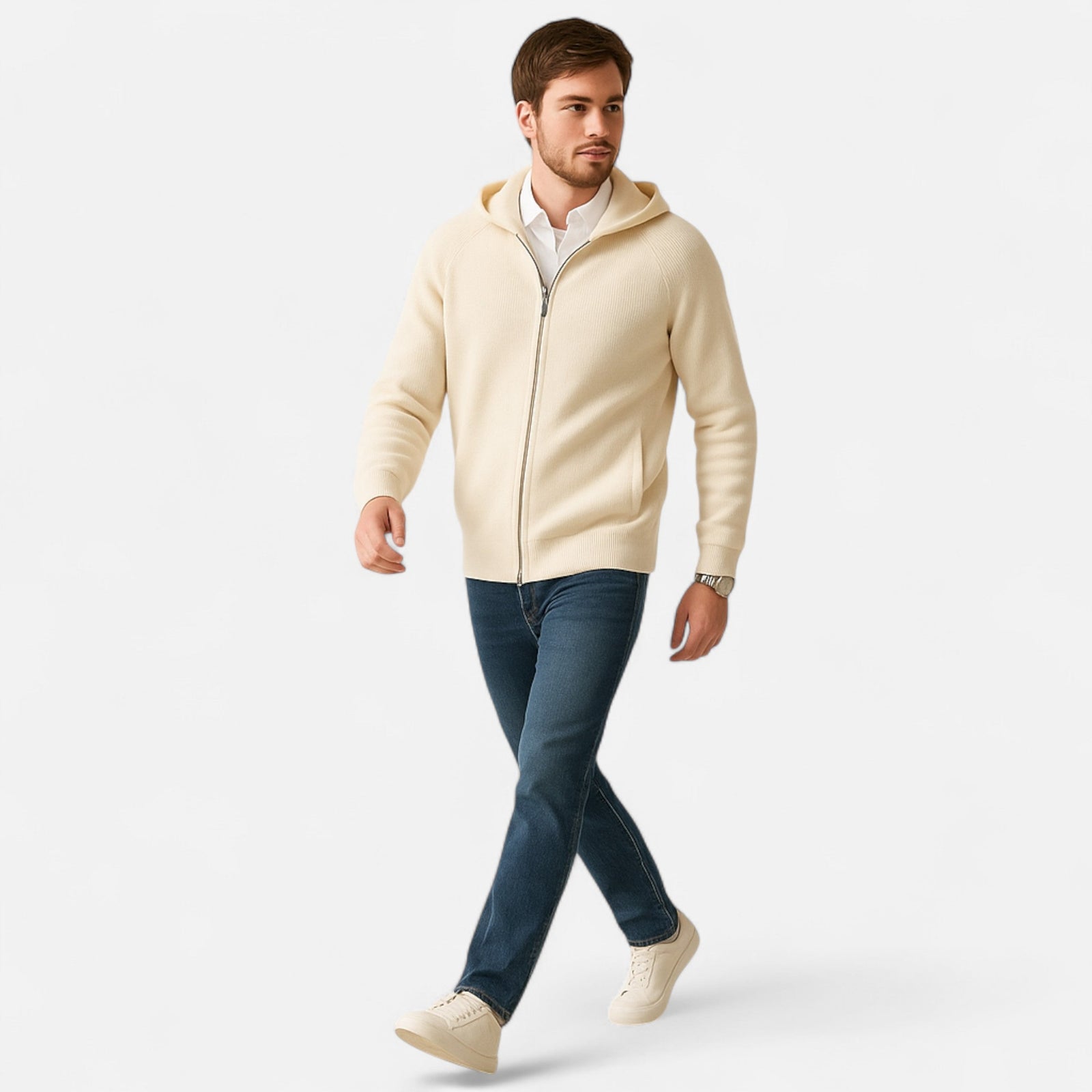 Menns Hettegenser med Glidelås i Merino Ull 1