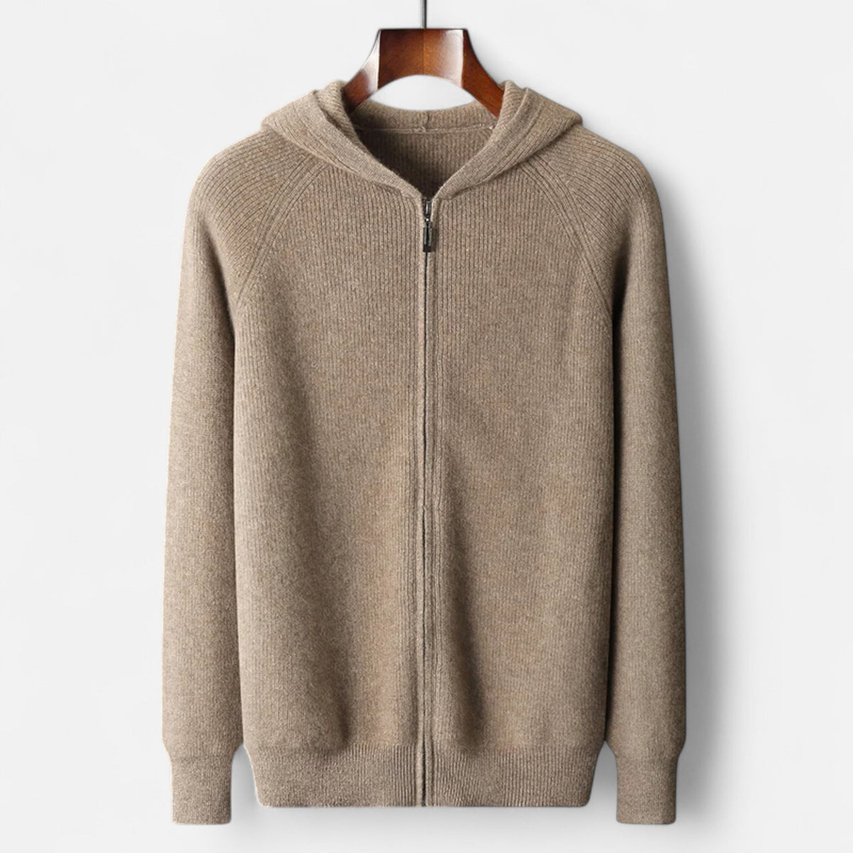 Menns Hettegenser med Glidelås i Merino Ull 6