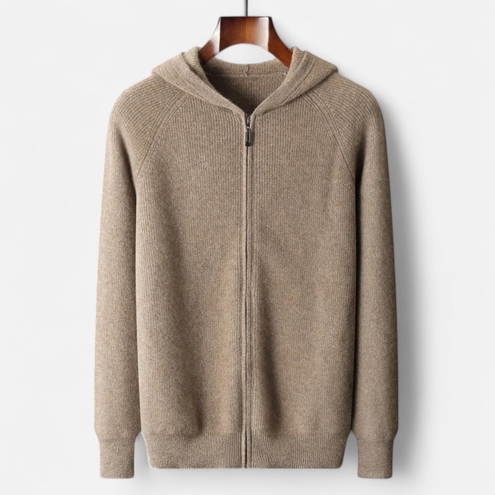 Menns Hettegenser med Glidelås i Merino Ull 6