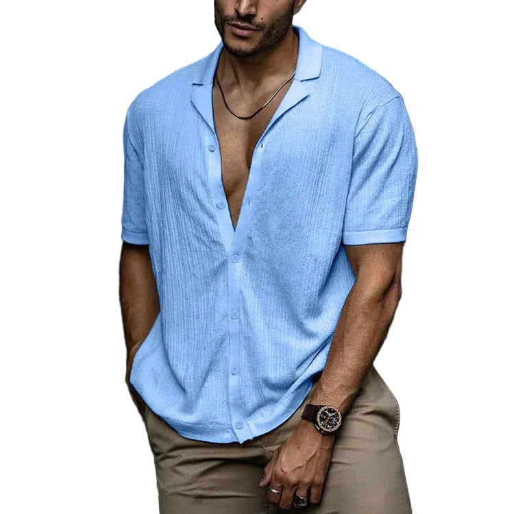 Menns Korte Ermer Button-Down Skjorte V-Hals 0