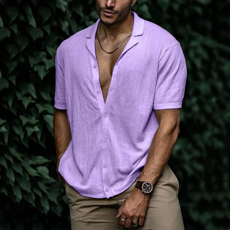 Menns Korte Ermer Button-Down Skjorte V-Hals 3