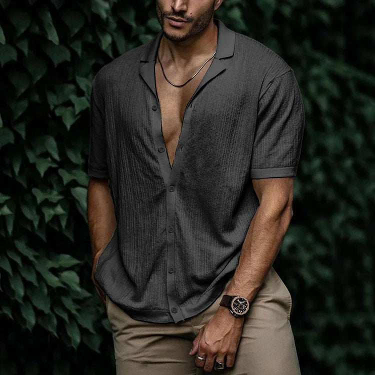 Menns Korte Ermer Button-Down Skjorte V-Hals 7