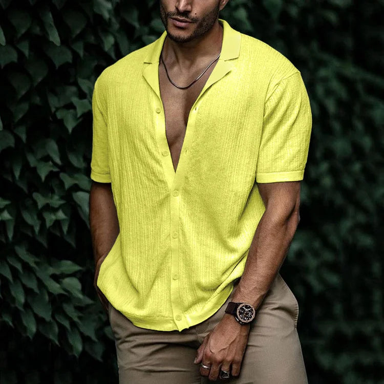 Menns Korte Ermer Button-Down Skjorte V-Hals 9