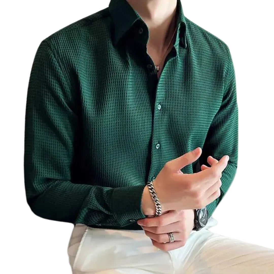 Menns Langermet Button-Down Skjorte med Strukturert Design 0