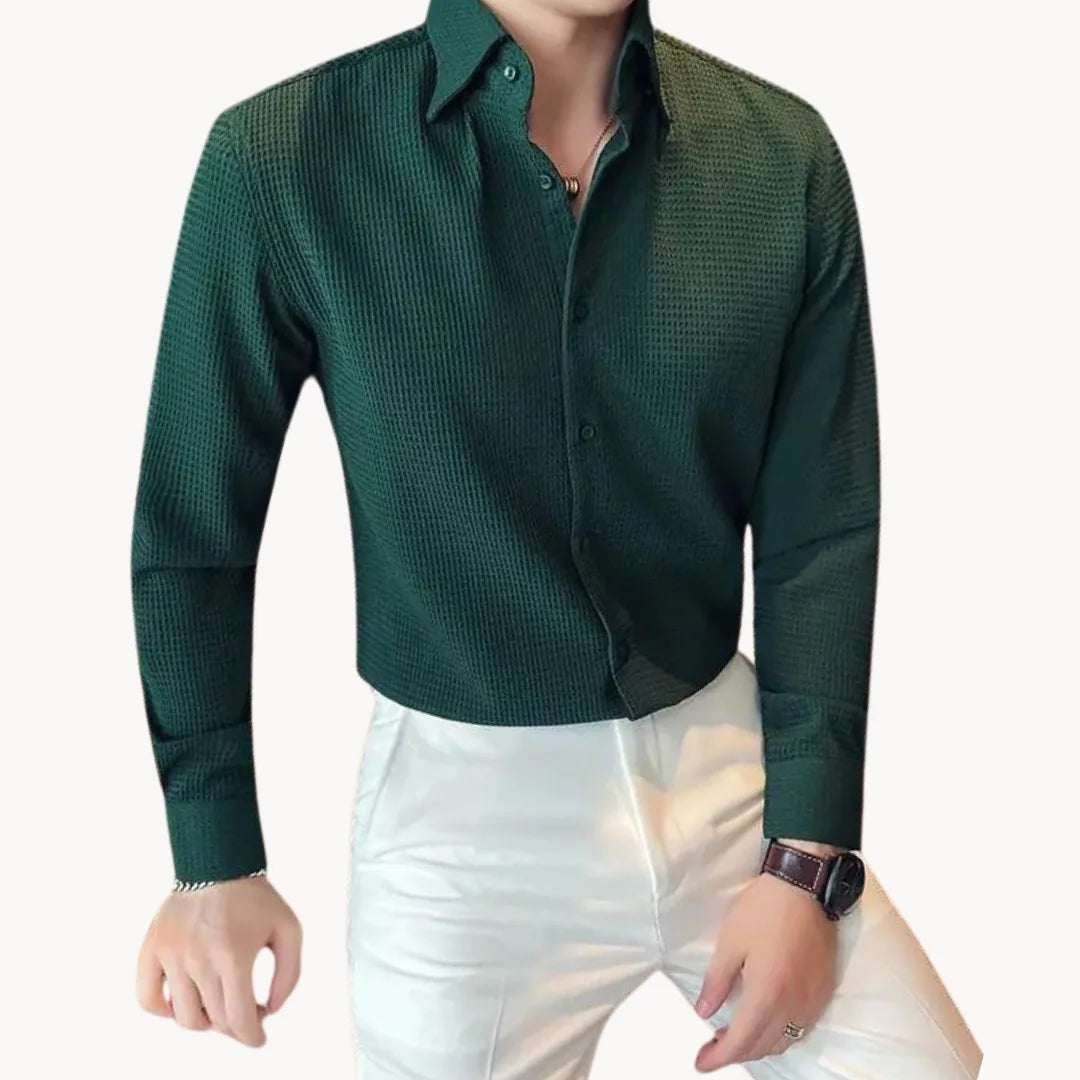 Menns Langermet Button-Down Skjorte med Strukturert Design 1