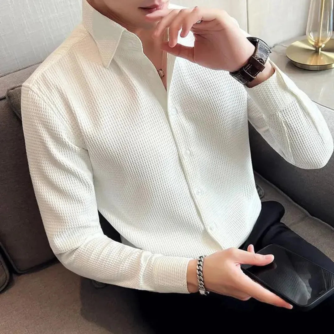 Menns Langermet Button-Down Skjorte med Strukturert Design 3