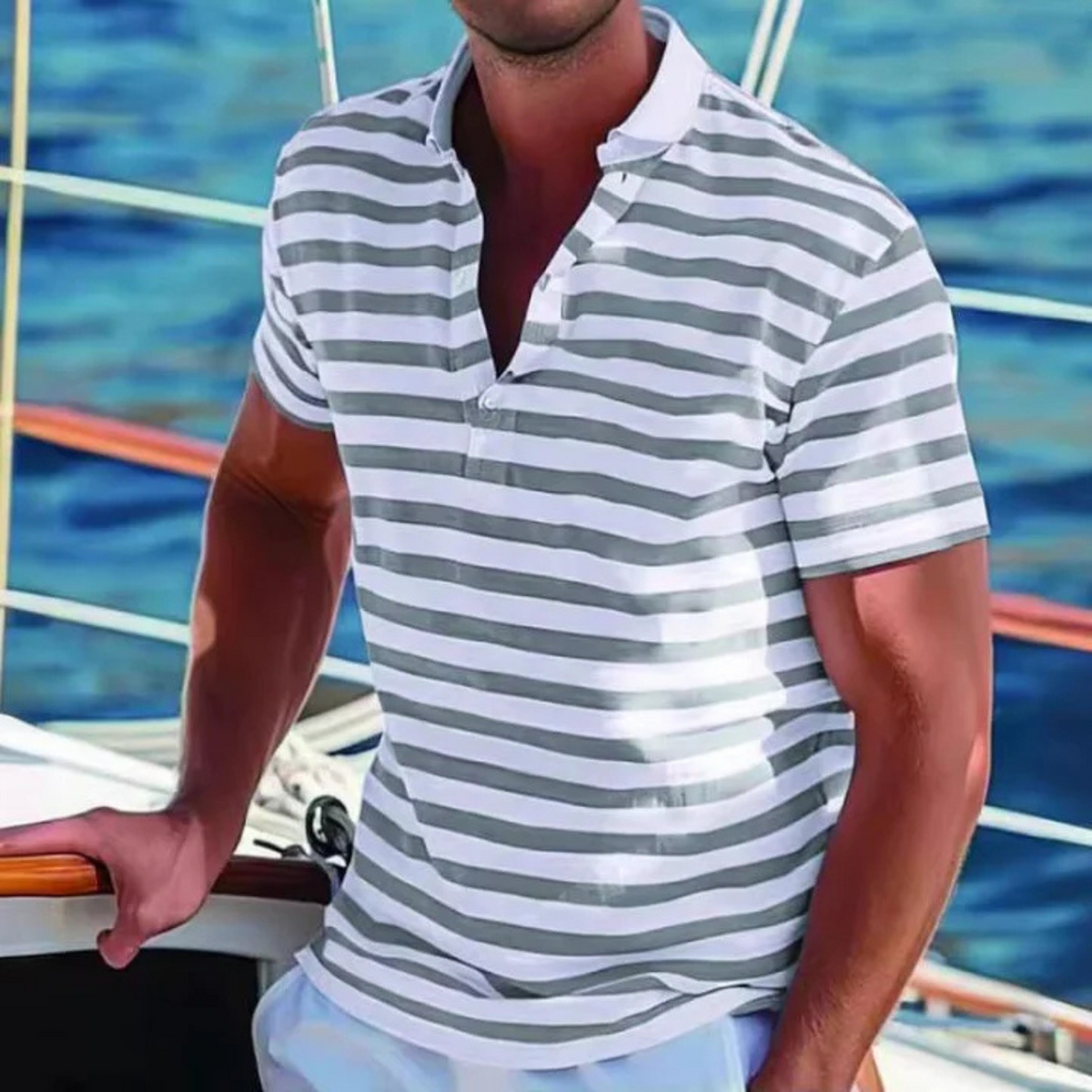 Menns Retro Polo Stripete 0