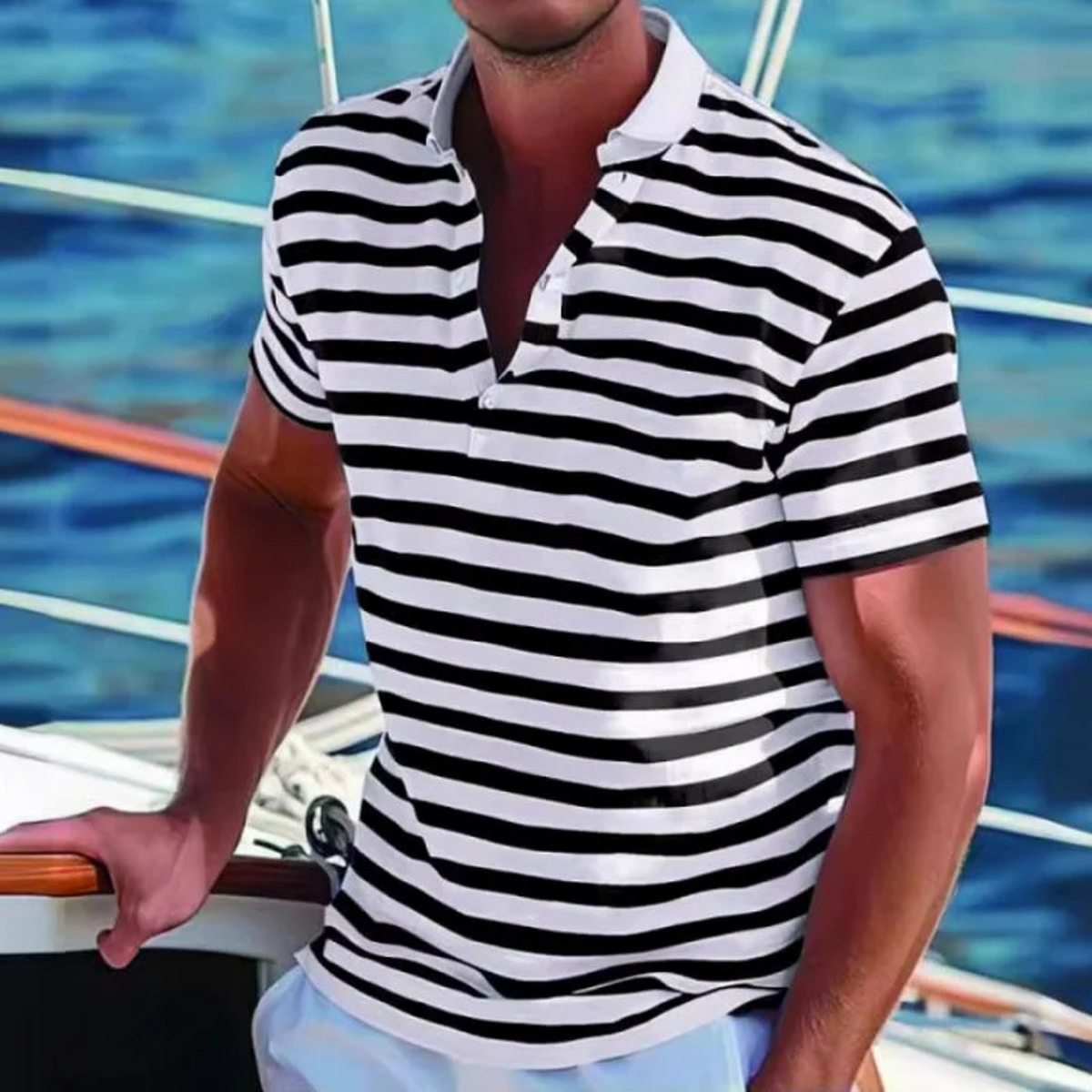 Menns Retro Polo Stripete 2