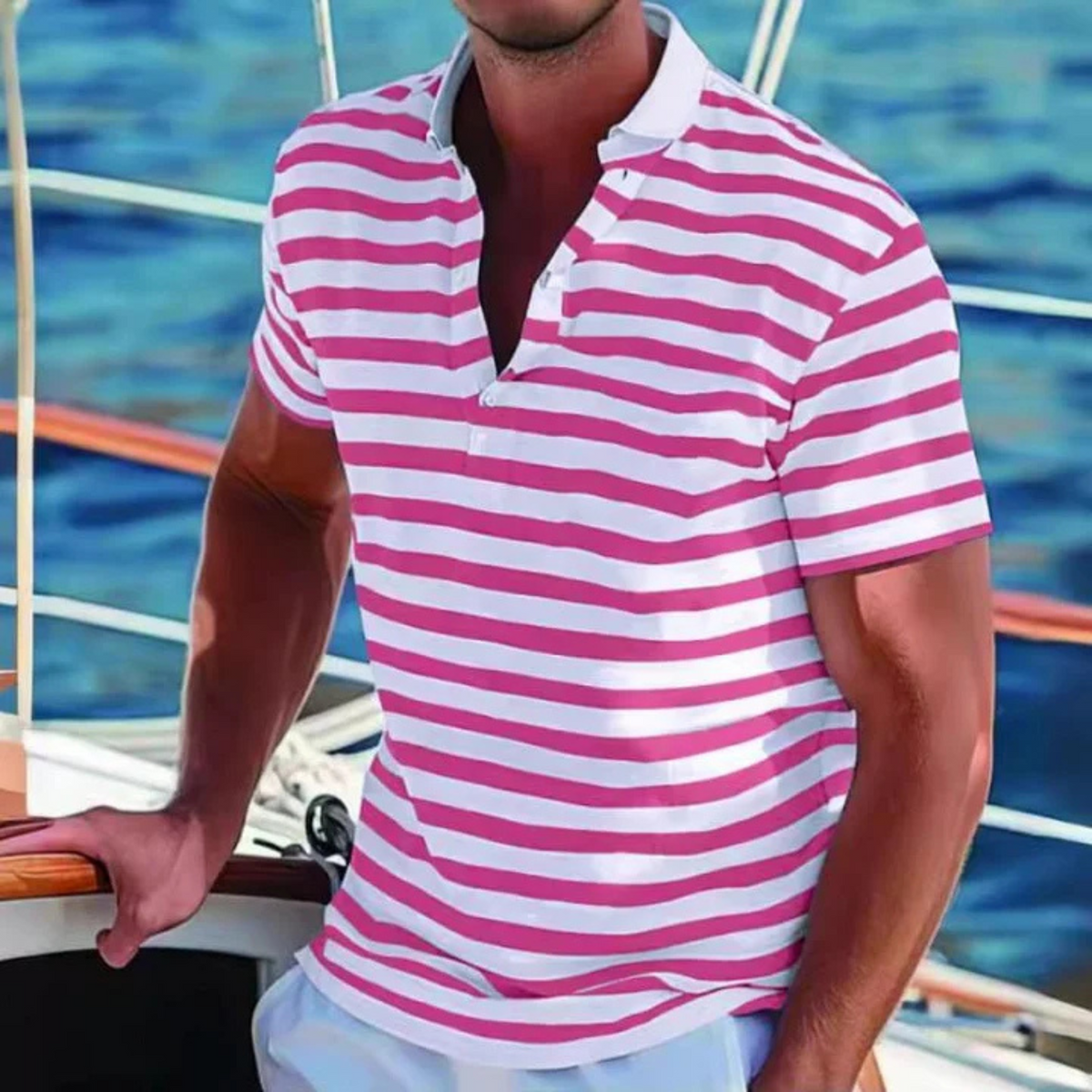Menns Retro Polo Stripete 3
