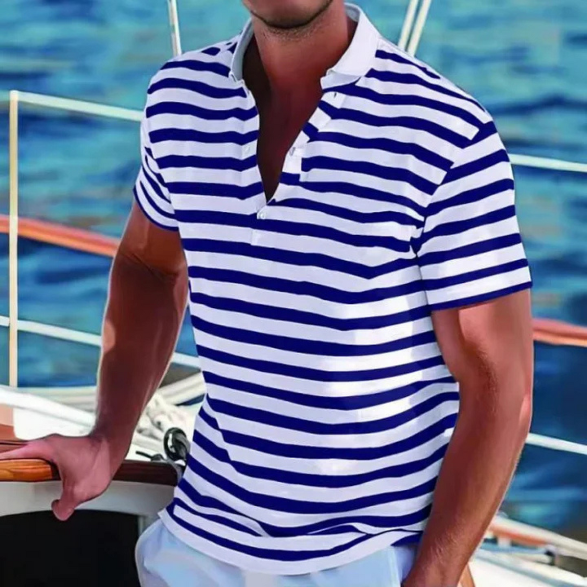Menns Retro Polo Stripete 4