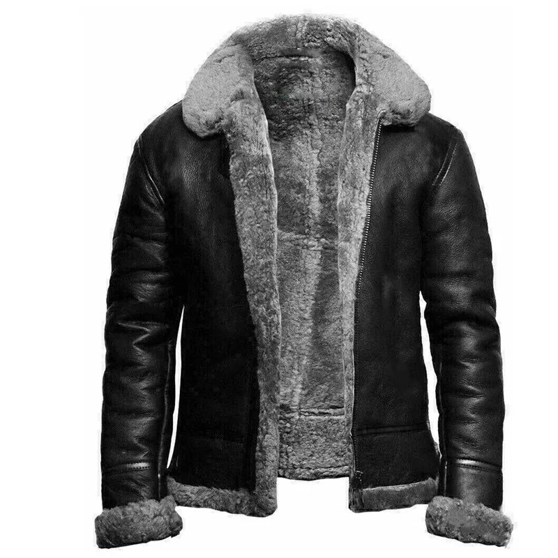 Menns Skinnfrakk med Shearling Fôr 2