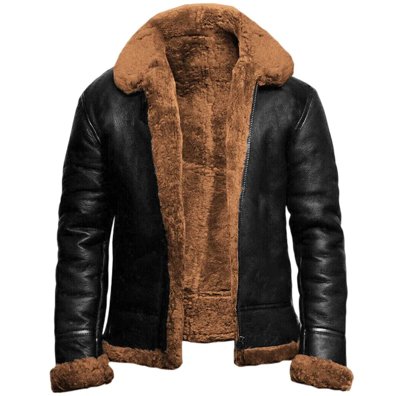 Menns Skinnfrakk med Shearling Fôr 4