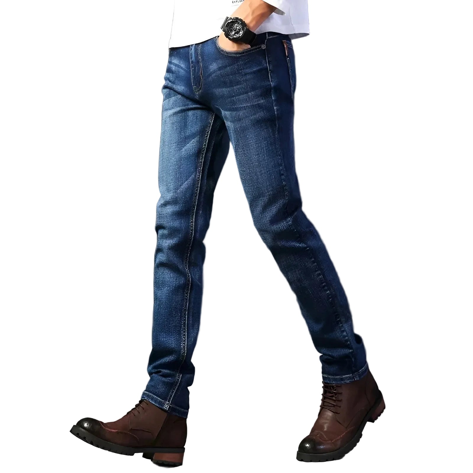 Menns Slim Fit Jeans Steinvasket 0
