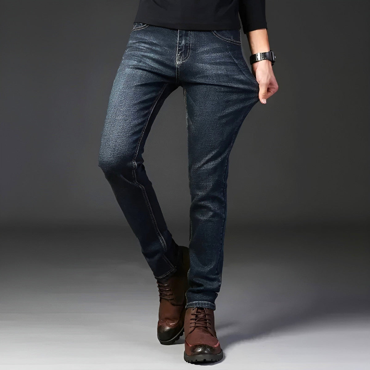 Menns Slim Fit Jeans Steinvasket 3
